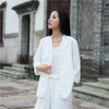 Women Retro Buckle Style Sand Washed Linen and Cotton Long Sleeve Cardigan Shirt