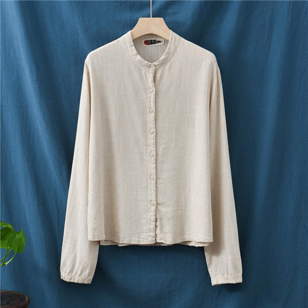 Women Casual Style Sand Washed Linen and Cotton Soft Light Cardigan Long Sleeve Shirt