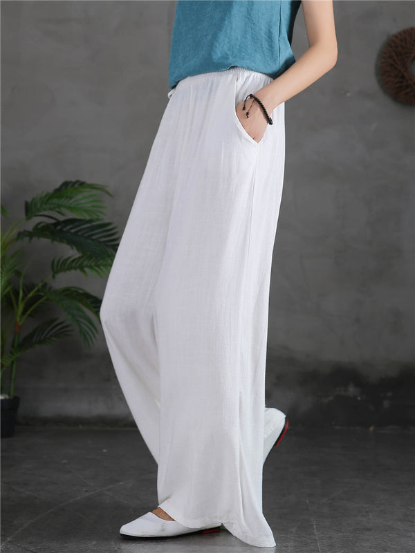 Women Linen and Cotton Light Soft Wide Leg Opening Pants