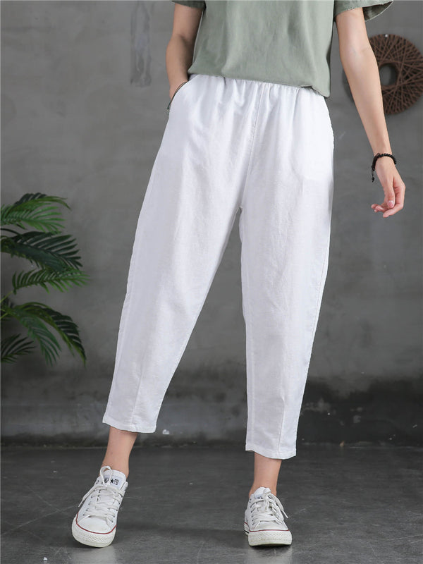 Women Linen and Cotton Loose Comfort Cropped Pants