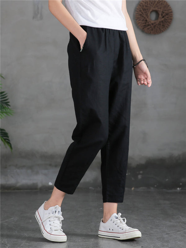 Women Linen and Cotton Loose Comfort Cropped Pants