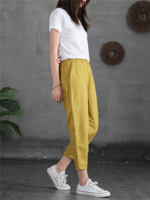 Women Linen and Cotton Loose Comfort Cropped Pants