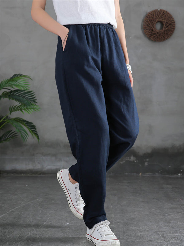 Women Sand-Washed Linen and Cotton Causal Pants