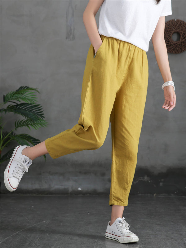 Women Linen and Cotton Loose Comfort Cropped Pants