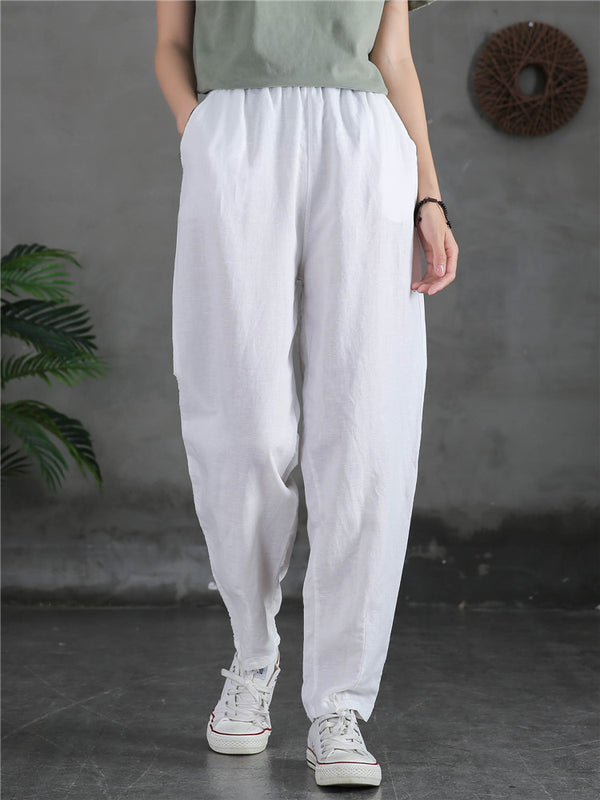 Women Sand-Washed Linen and Cotton Causal Pants