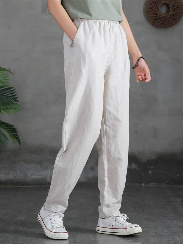 Women Sand-Washed Linen and Cotton Causal Pants