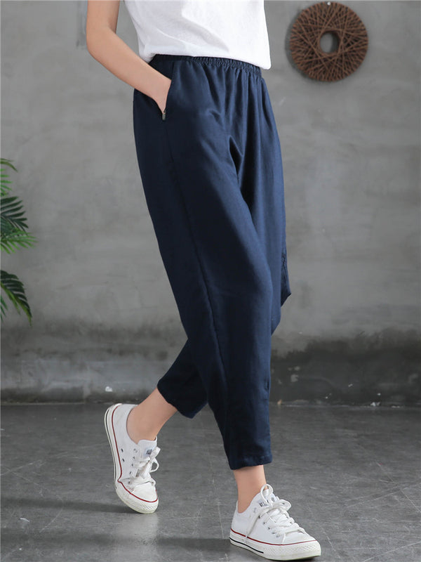 Women Linen and Cotton Loose Comfort Cropped Pants