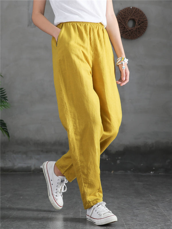 Women Sand-Washed Linen and Cotton Causal Pants