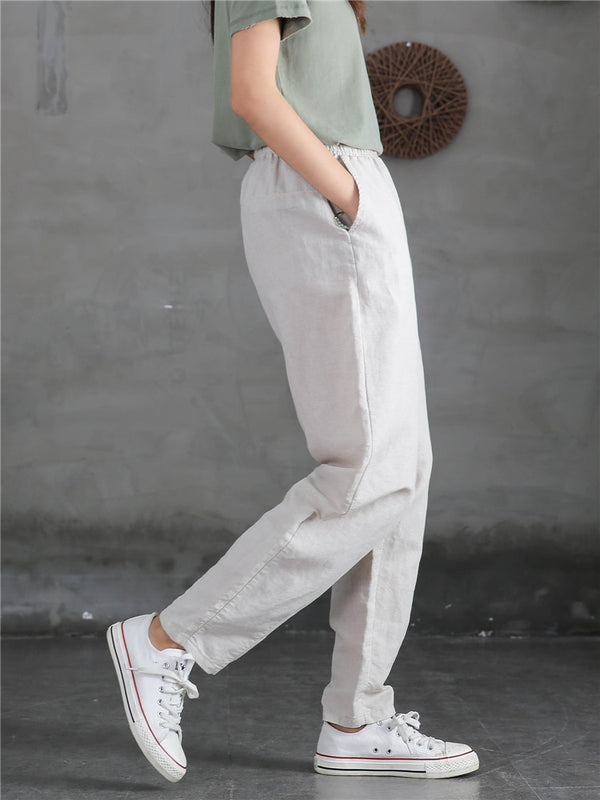 Women Sand-Washed Linen and Cotton Causal Pants