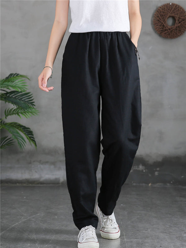 Women Sand-Washed Linen and Cotton Causal Pants