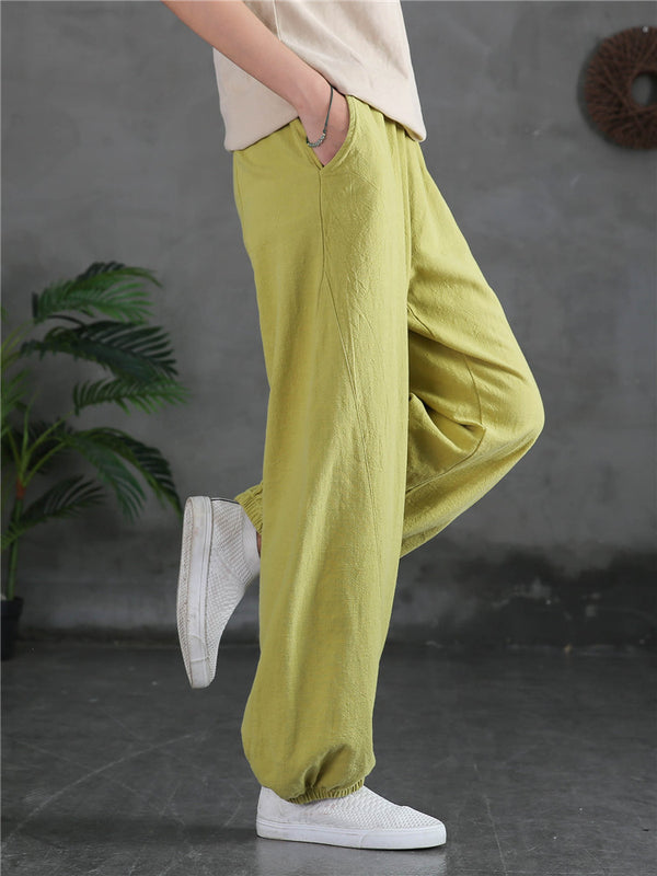 Women Sand-Washed Linen and Cotton Loose Lantern Pants