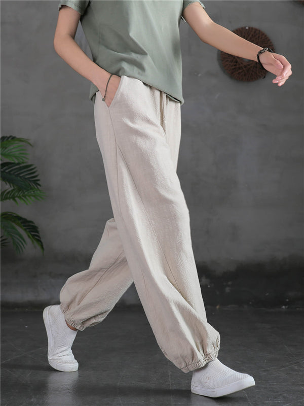 Women Sand-Washed Linen and Cotton Loose Lantern Pants