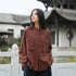 Women Casual Style Linen and Cotton Big Front Pocket Cardigan Long Sleeve Shirt