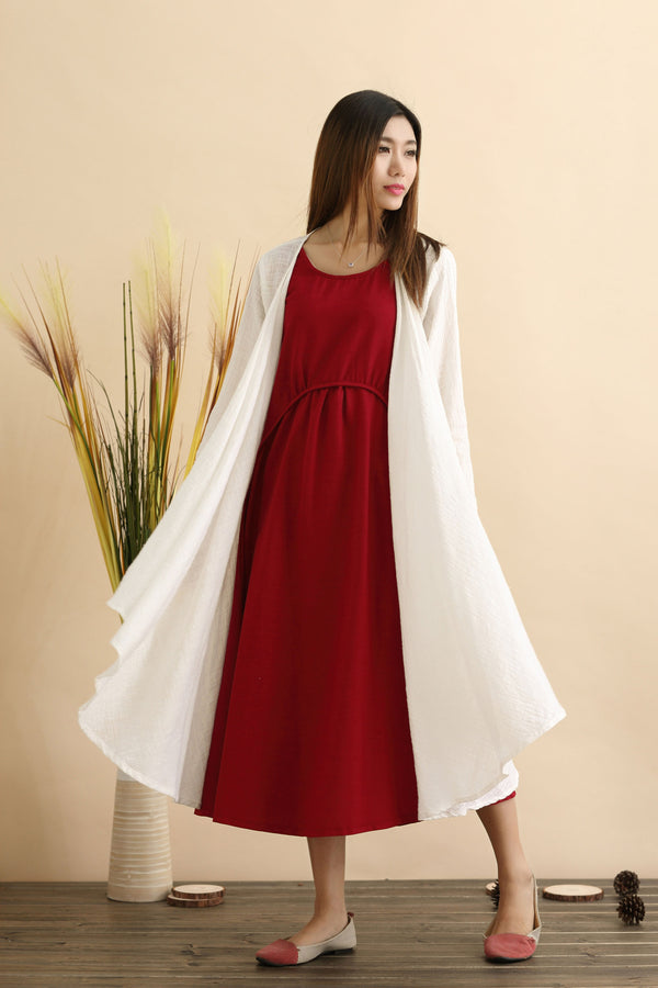Linen Dress/ Pouf Dress/ Summer Linen Dress/ Tea Length Dress/ Casual dress/ Green Dress/ Red Dress/ Blue Dress/ Sleeveless Dress