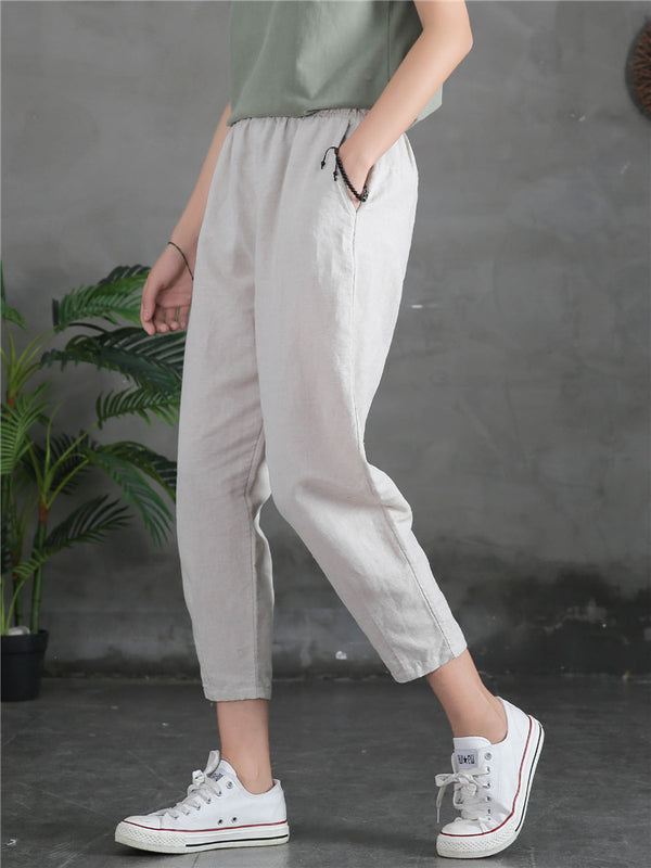 Women Linen and Cotton Loose Comfort Cropped Pants