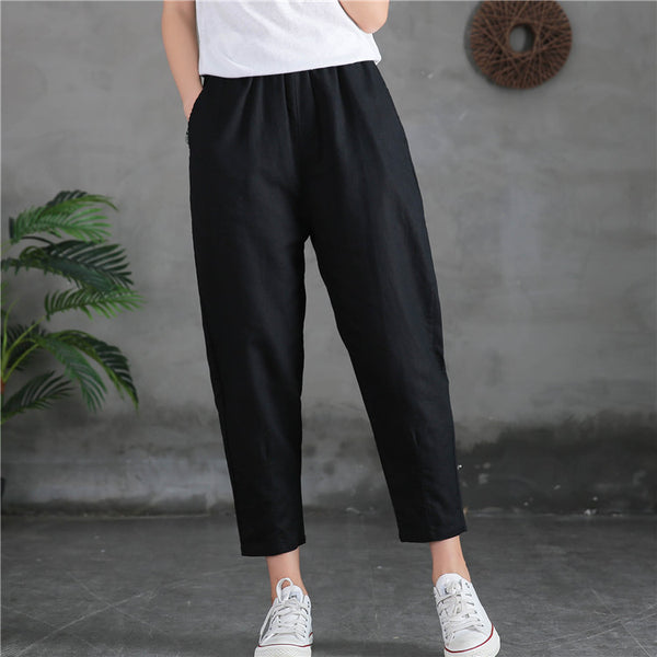 Women Linen and Cotton Loose Comfort Cropped Pants