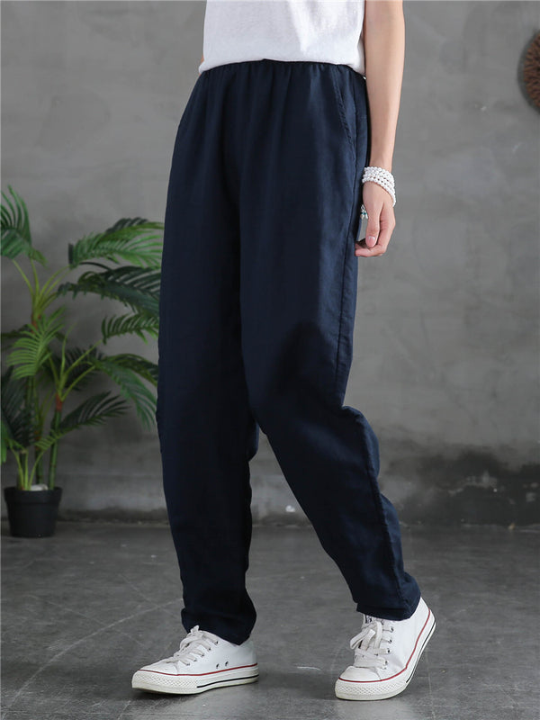 Women Sand-Washed Linen and Cotton Causal Pants