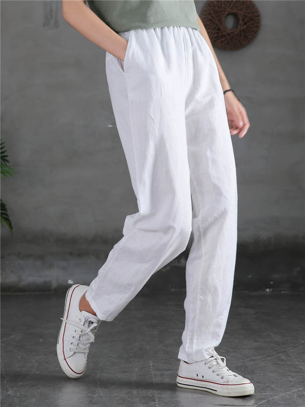 Women Sand-Washed Linen and Cotton Causal Pants