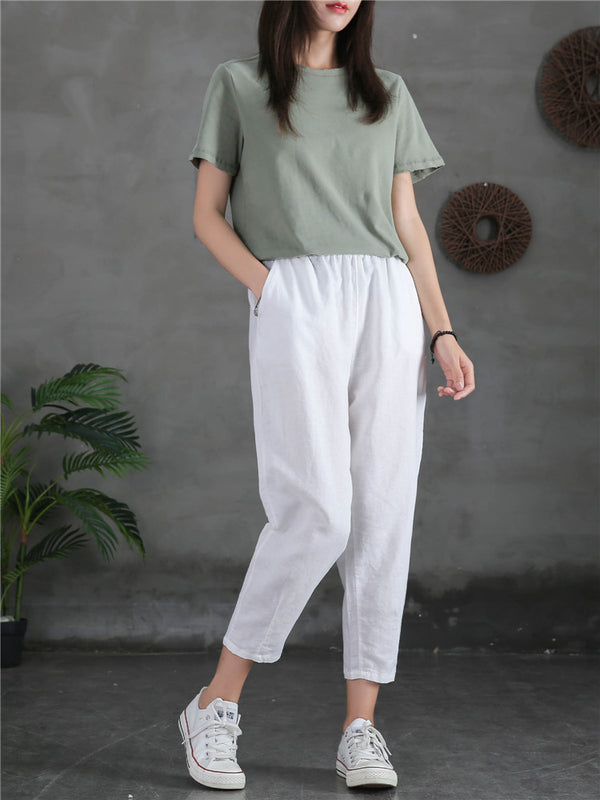 Women Linen and Cotton Loose Comfort Cropped Pants