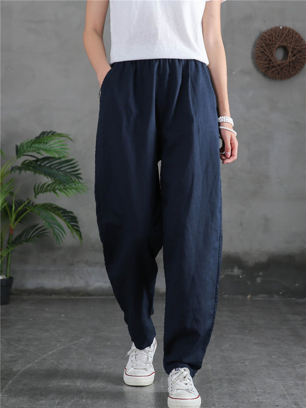 Women Sand-Washed Linen and Cotton Causal Pants