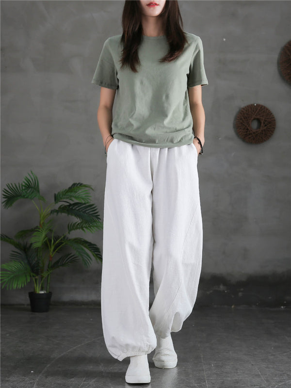 Women Sand-Washed Linen and Cotton Loose Lantern Pants