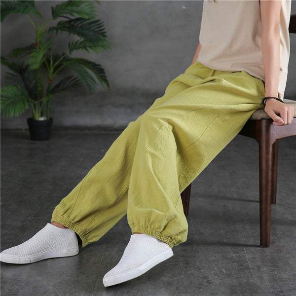 Women Sand-Washed Linen and Cotton Loose Lantern Pants