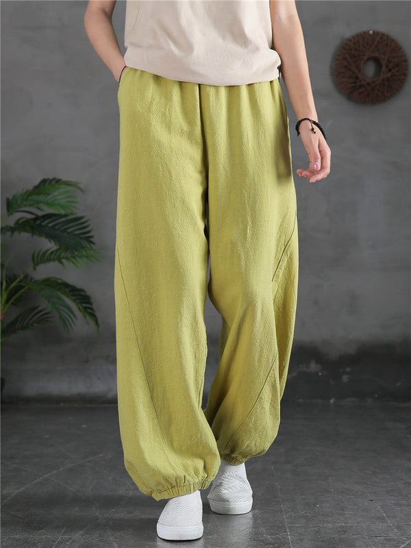 Women Sand-Washed Linen and Cotton Loose Lantern Pants