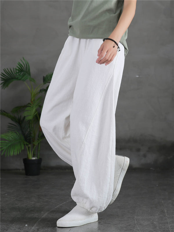 Women Sand-Washed Linen and Cotton Loose Lantern Pants