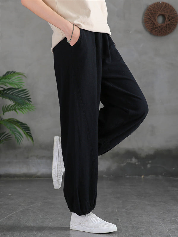 Women Sand-Washed Linen and Cotton Loose Lantern Pants