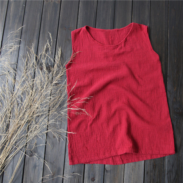 Women Loose Lace Wrinkled Cotton and Linen Vest