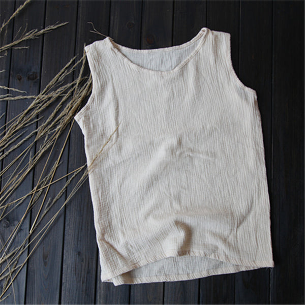 Women Loose Lace Wrinkled Cotton and Linen Vest