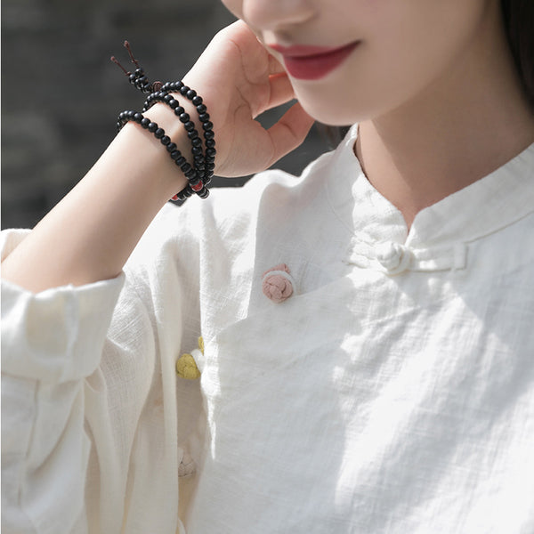 2021 Autumn NEW! Women Retro Chinese Style Linen and Cotton Side Buckle Collar Blouse