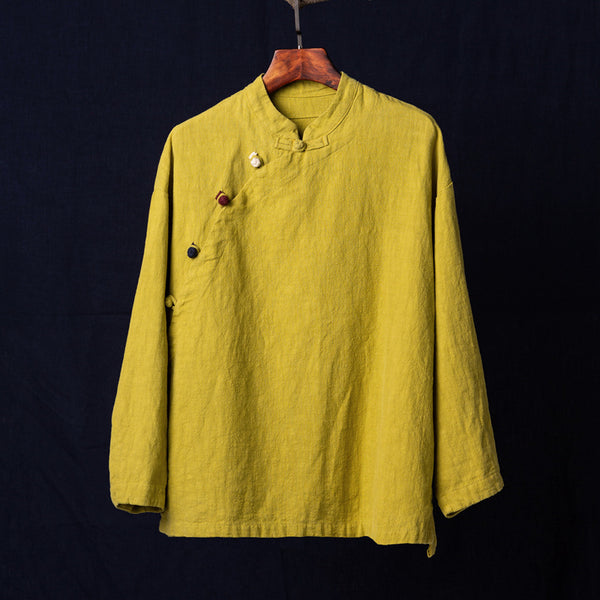 2021 Autumn NEW! Women Retro Chinese Style Linen and Cotton Side Buckle Collar Blouse