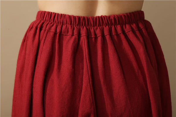 Women Pure Red Cotton and Linen Hanging Crotch Yoga Dancing Pants