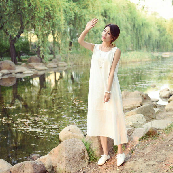 Women Pure Color Loose Light Vest-style Sleeveless Dress