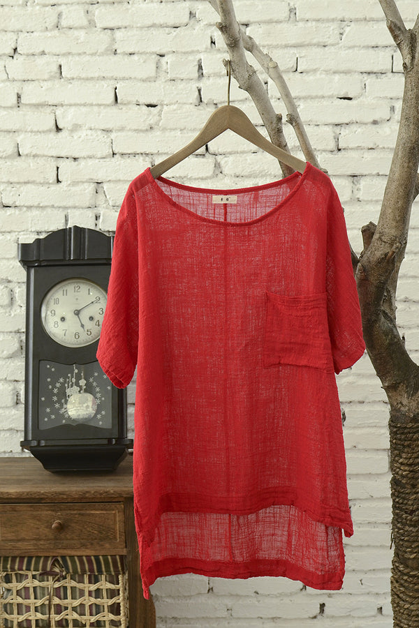 Women Cotton and Linen Short Sleeve Loose T-shirt