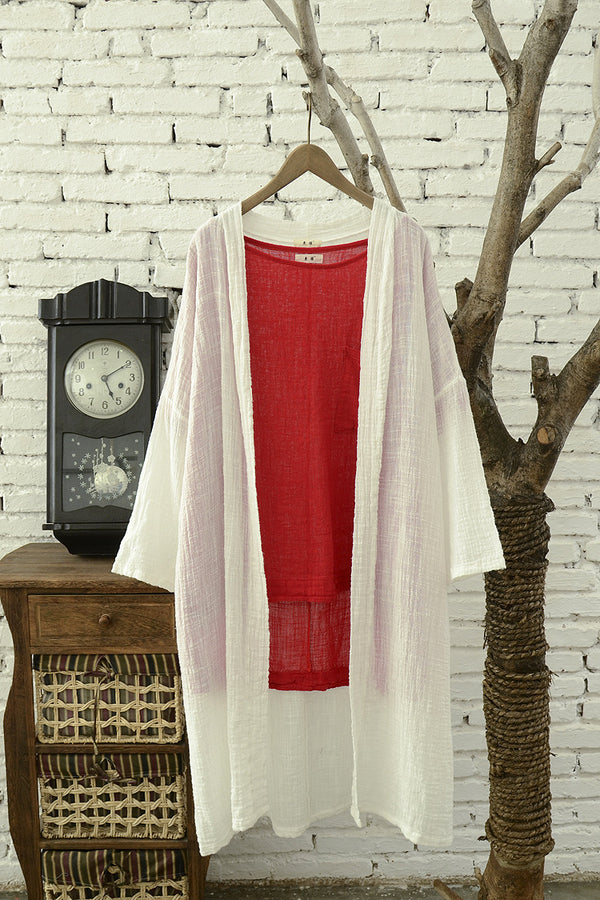 Women Simple Thin Light Linen and Cotton Coat