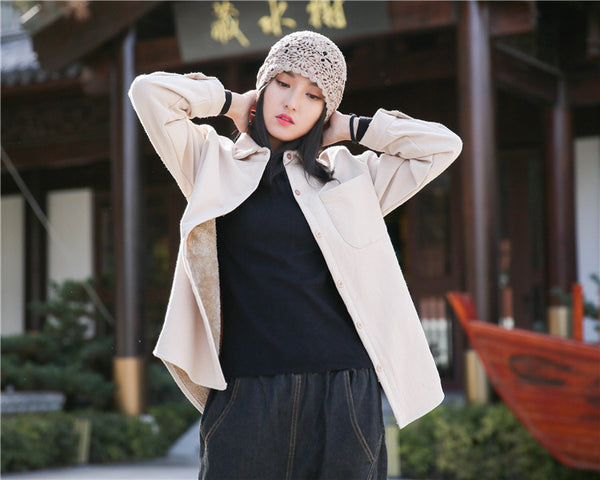 Women Casual Shirt Style Linen and Cotton Jacket