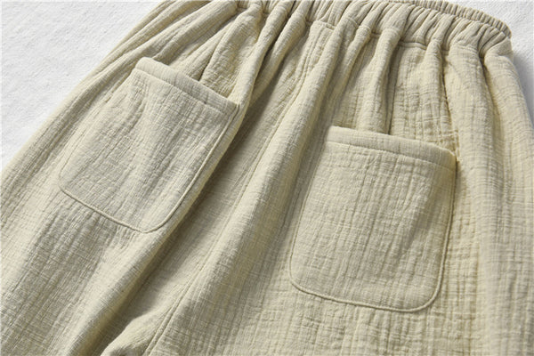 Women Wrinkle Linen and Cotton Lantern Pants With Velvet Inside