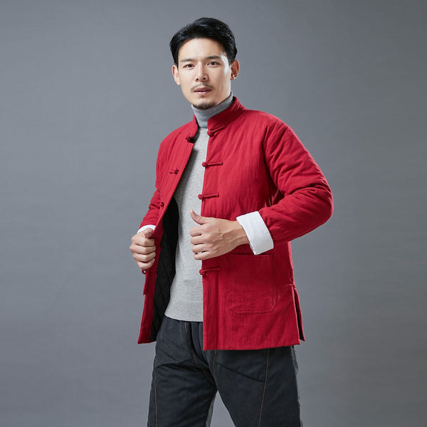 Men Asian Style Linen and Cotton Chinese Buckle Quilted Jacket