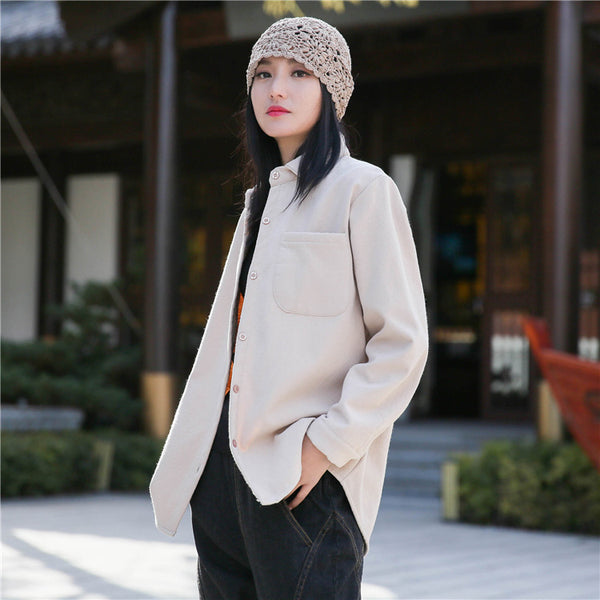 Women Casual Shirt Style Linen and Cotton Jacket