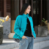 Women Chinese Artsy Causal Short Length Linen and Cotton Chinese Band Collar Quilted Jacket
