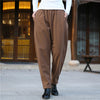 Women Wrinkle Linen and Cotton Tapered Pants With Velvet Inside