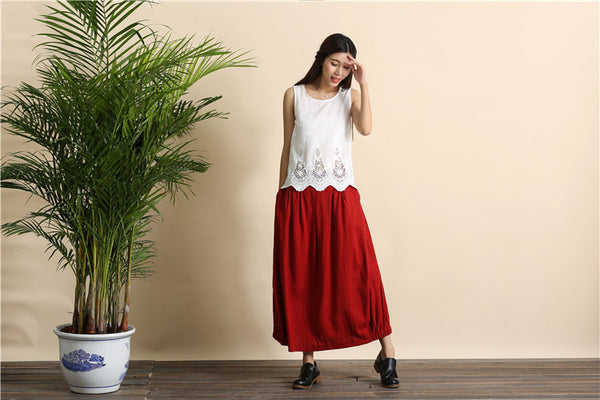Women Retro Pure color Linen and Cotton Ankle Length Bud Skirt
