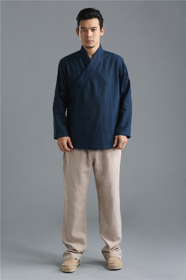 Men Zen Style HangFu Linen and Cotton Tops