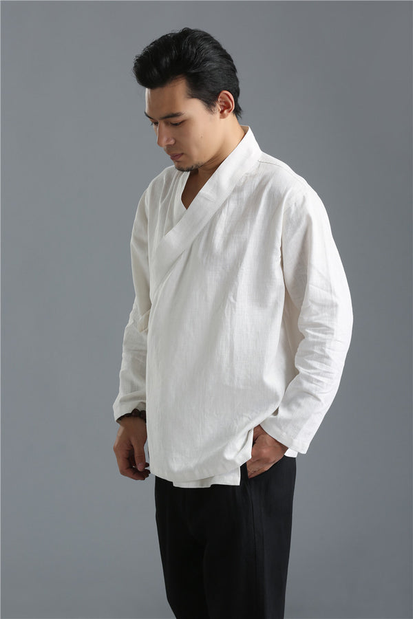 Men Zen Style HangFu Linen and Cotton Tops