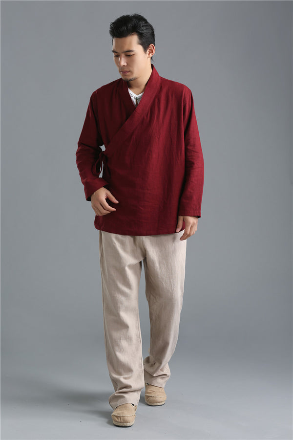 Men Zen Style HangFu Linen and Cotton Tops