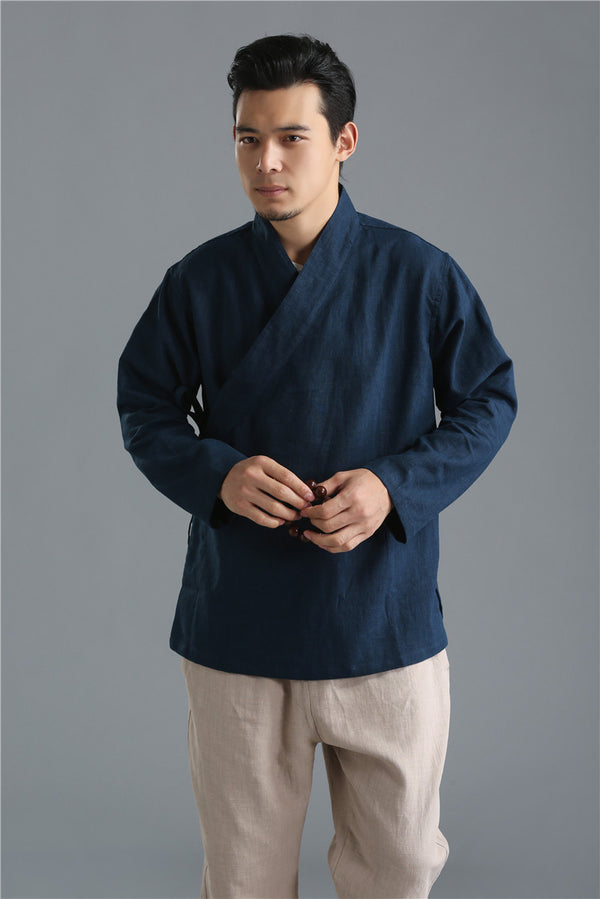 Men Zen Style HangFu Linen and Cotton Tops