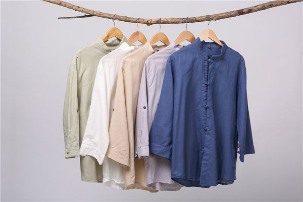 Men Retro Style Hanfu Linen and Cotton Shirts Tops