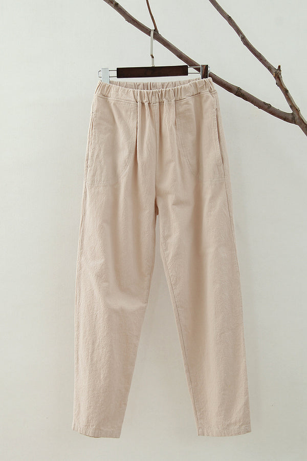 Women Simple Leisure Linen and Cotton Pants